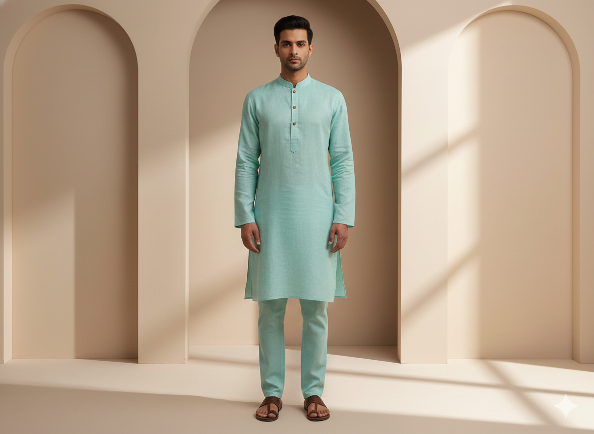 आसमानी नीला सादा कॉटन लिनन कपड़ा