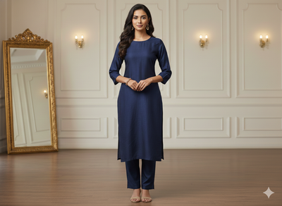 नेवी ब्लू प्लेन बैंगलोर रॉ सिल्क फ़ैब्रिक