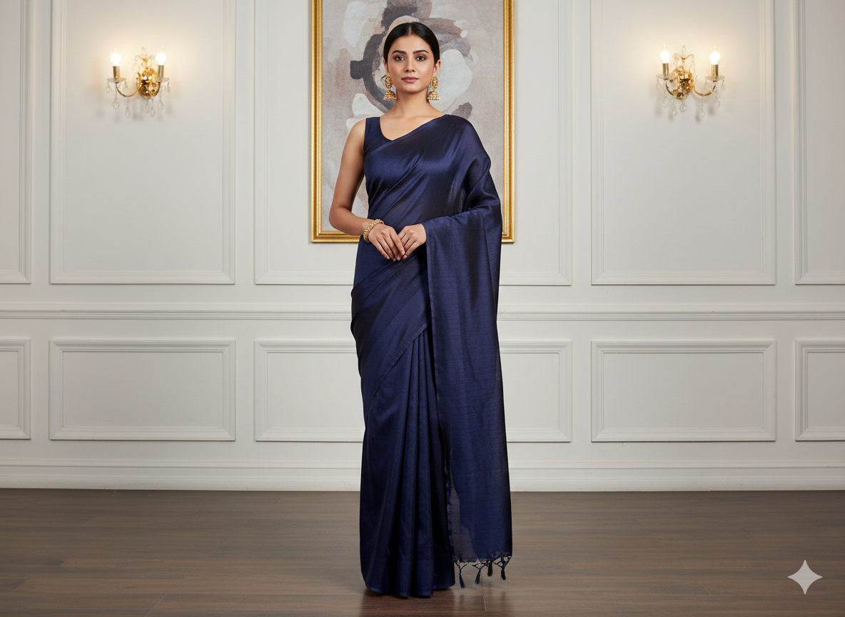 Navy Blue Plain Bangalore Raw Silk Fabric  (Wholesale)
