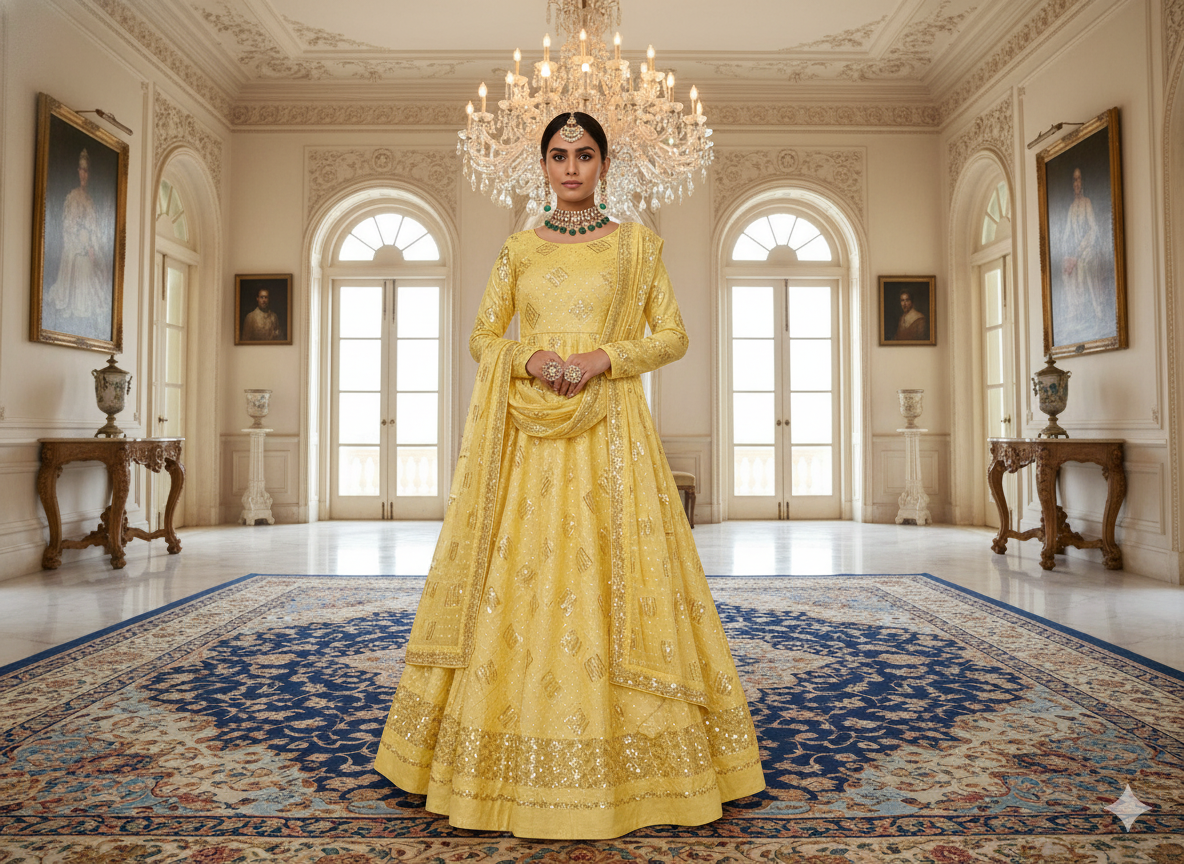 पीला धातुई सेक्विन कढ़ाई मलाई साटन कपड़ा