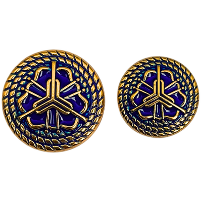 Blue & Golden Regal Floral Motif Antique Design Round Shank Metal Button