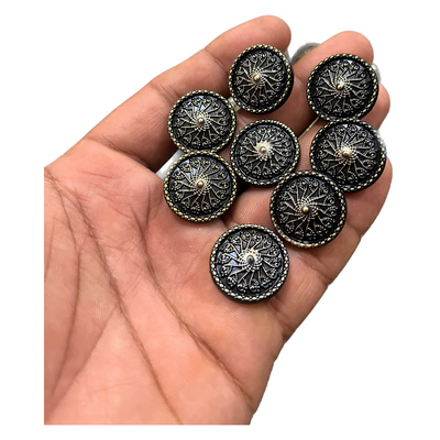 Black & Golden Floral Circular Metal Buttons