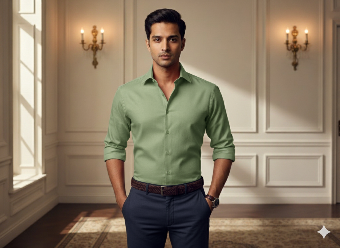 वन हरा सादा चमकीला सूती कपड़ा