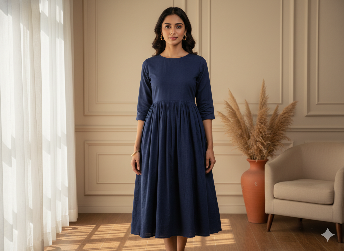 Dark Blue Plain 100% Pure Mul Mul Cotton