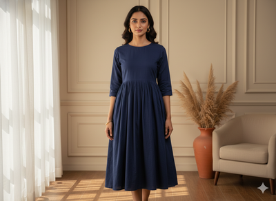 Dark Blue Plain 100% Pure Mul Mul Cotton