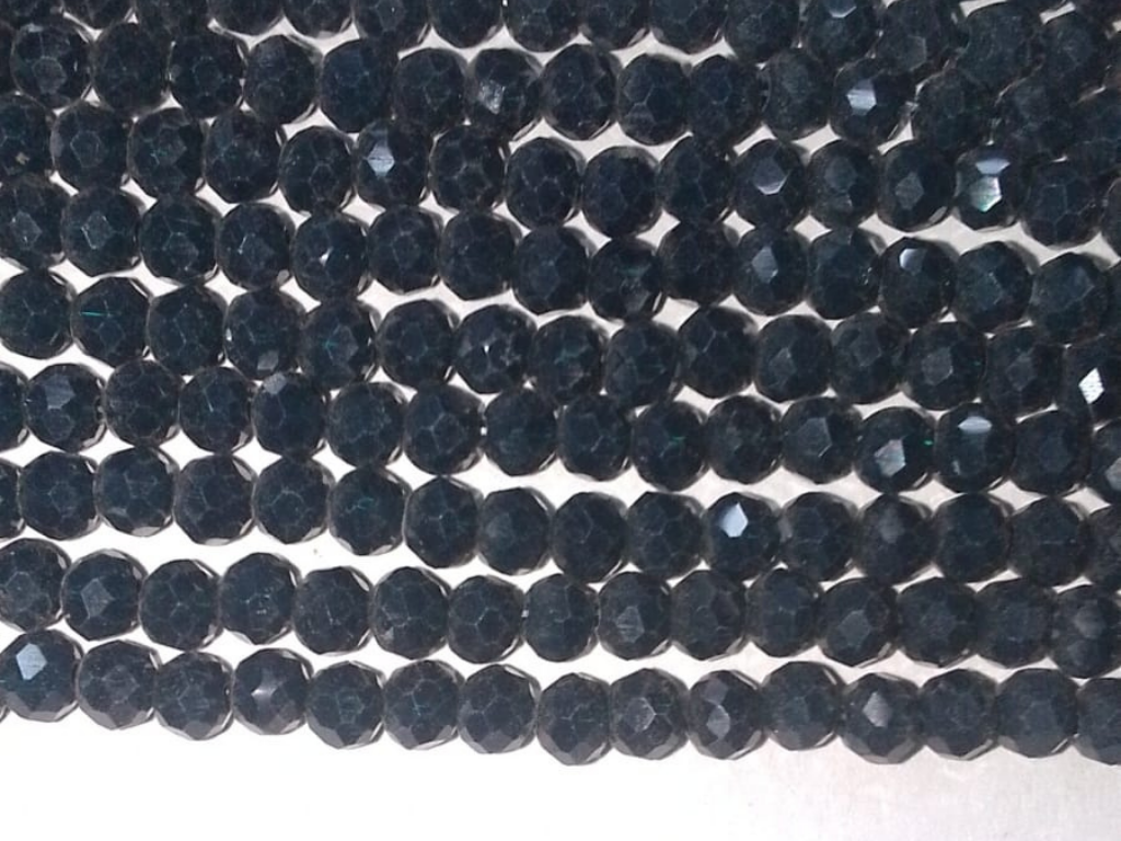 Jet Black Tyre Crystal Glass Beads