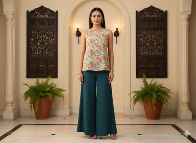 Orange Floral Digitally Printed Butter Crepe Fabric