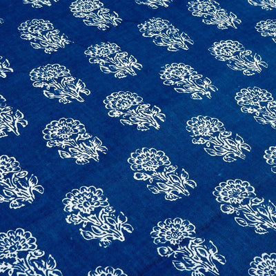 Navy Blue & White Floral Printed Pure Cotton Fabric