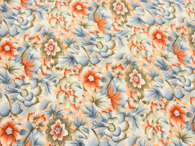 Orange Floral Digitally Printed Butter Crepe Fabric