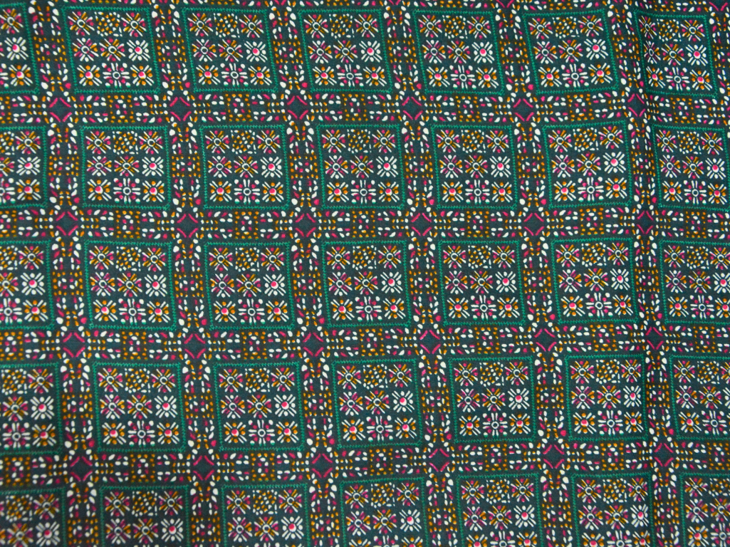 Green Square Block Dgitally Printed Butter Crepe Fabric