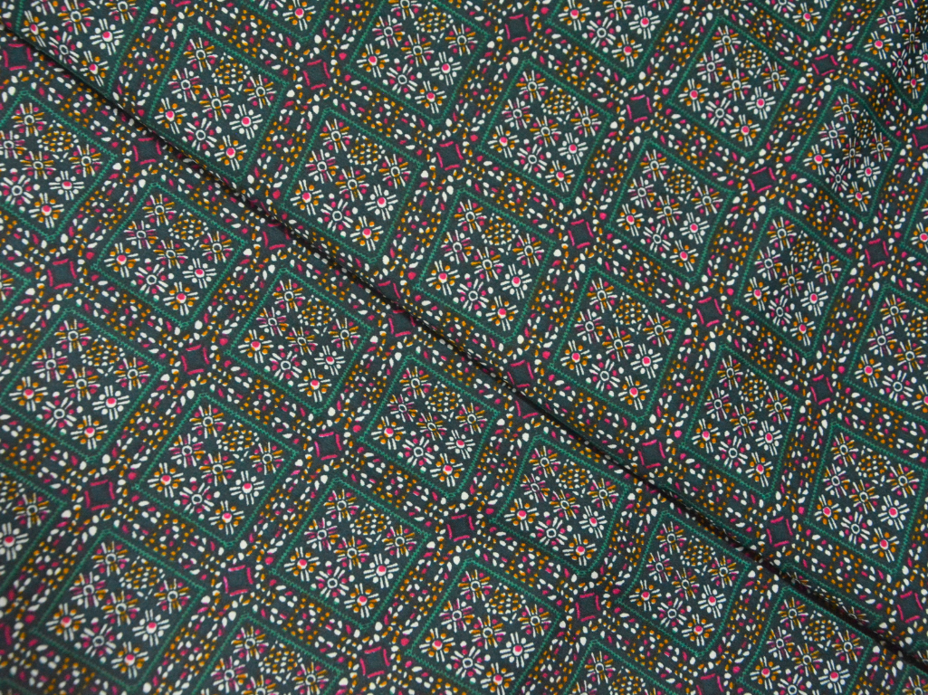 Green Square Block Dgitally Printed Butter Crepe Fabric