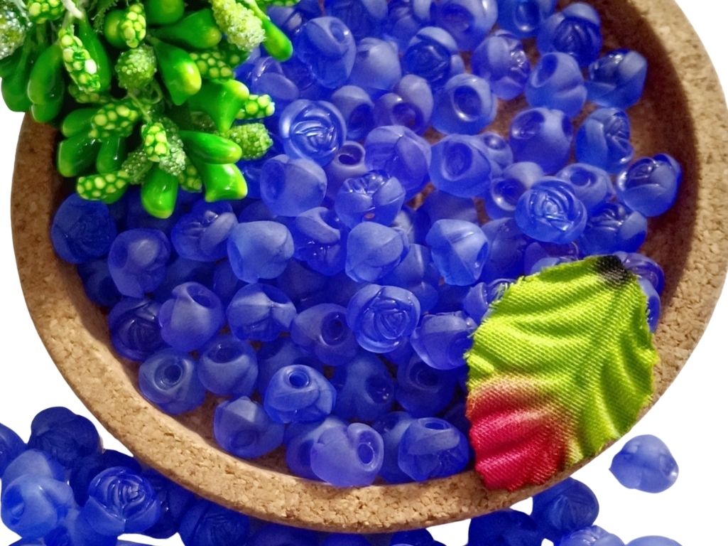 Dark Blue Matte Finish Rose Shaped Acrylic Beads with Back Hole