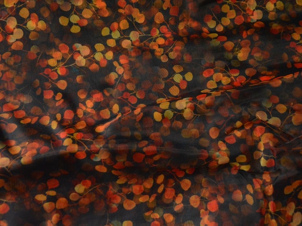 Black Leaf Digital Printed Liquid Organza Fabric