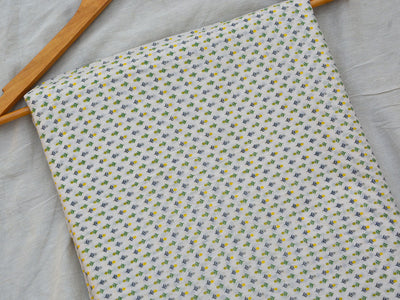 Off White Floral Printed Pure Mul Mul Cotton Fabrics