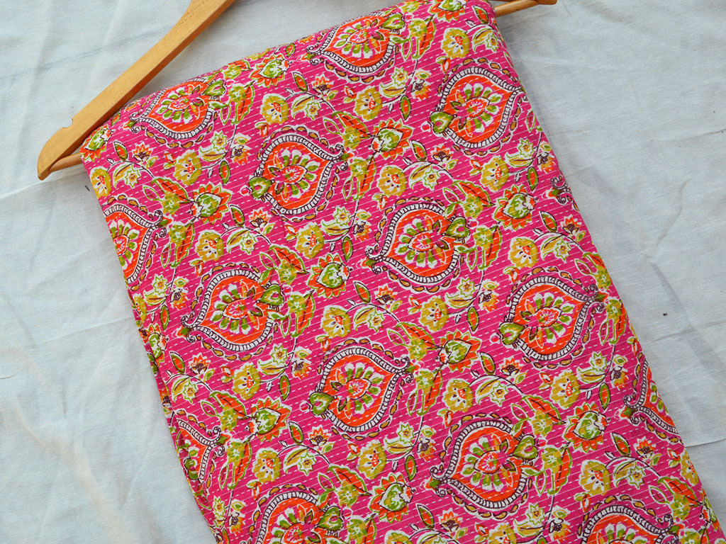 Pink Floral Pure Cotton Kantha Fabric