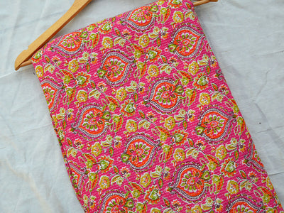 Pink Floral Pure Cotton Kantha Fabric