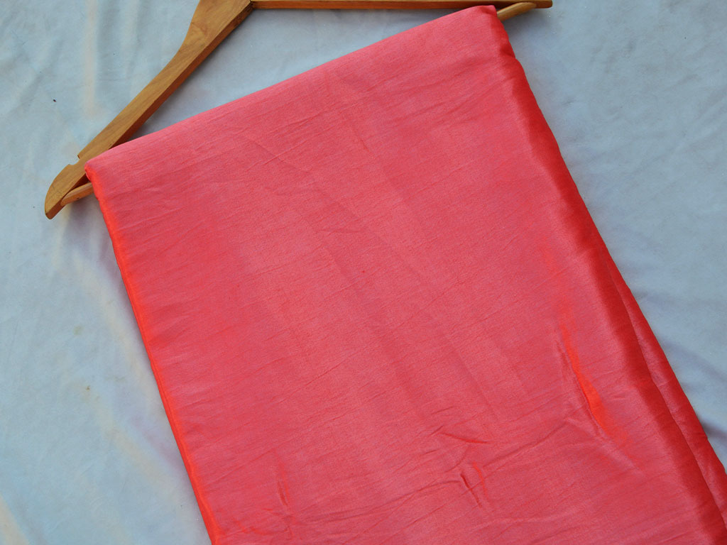 Coral Orange Plain Pure Viscose Gaji Silk Fabric (Wholesale)