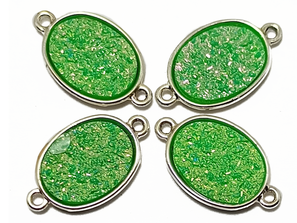 Green Oval Glitter Metal Charms