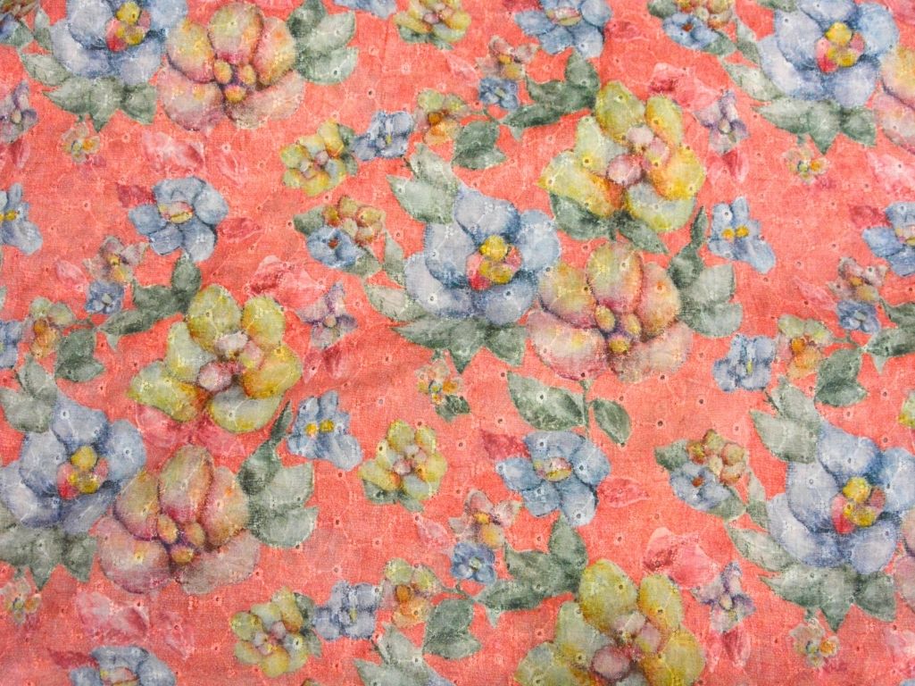 Peach 100 % Pure Cotton Chikan Embroidered Fabric