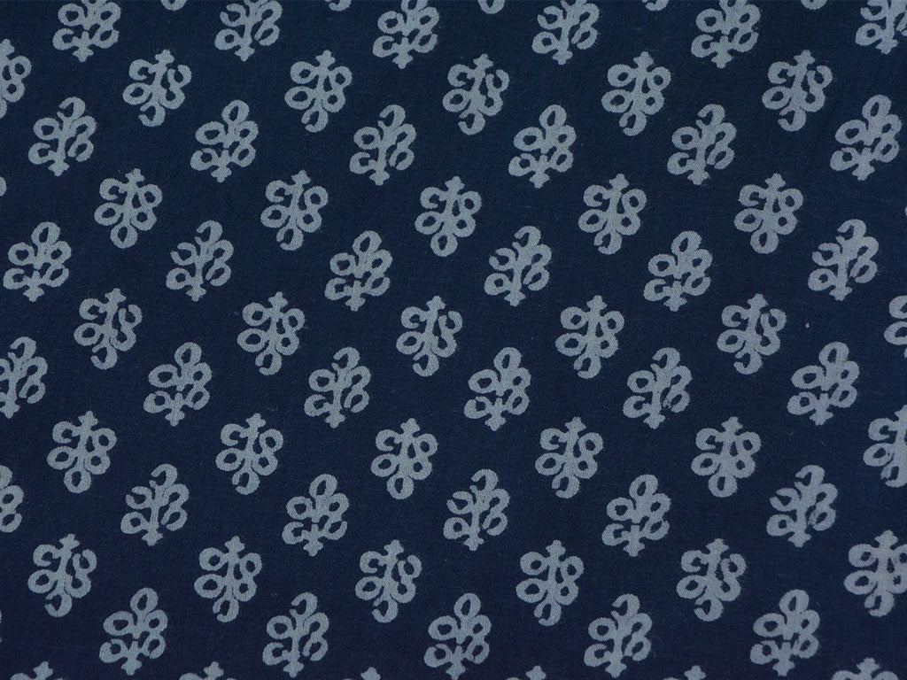 Dark Blue Floral Pure Cotton Fabric