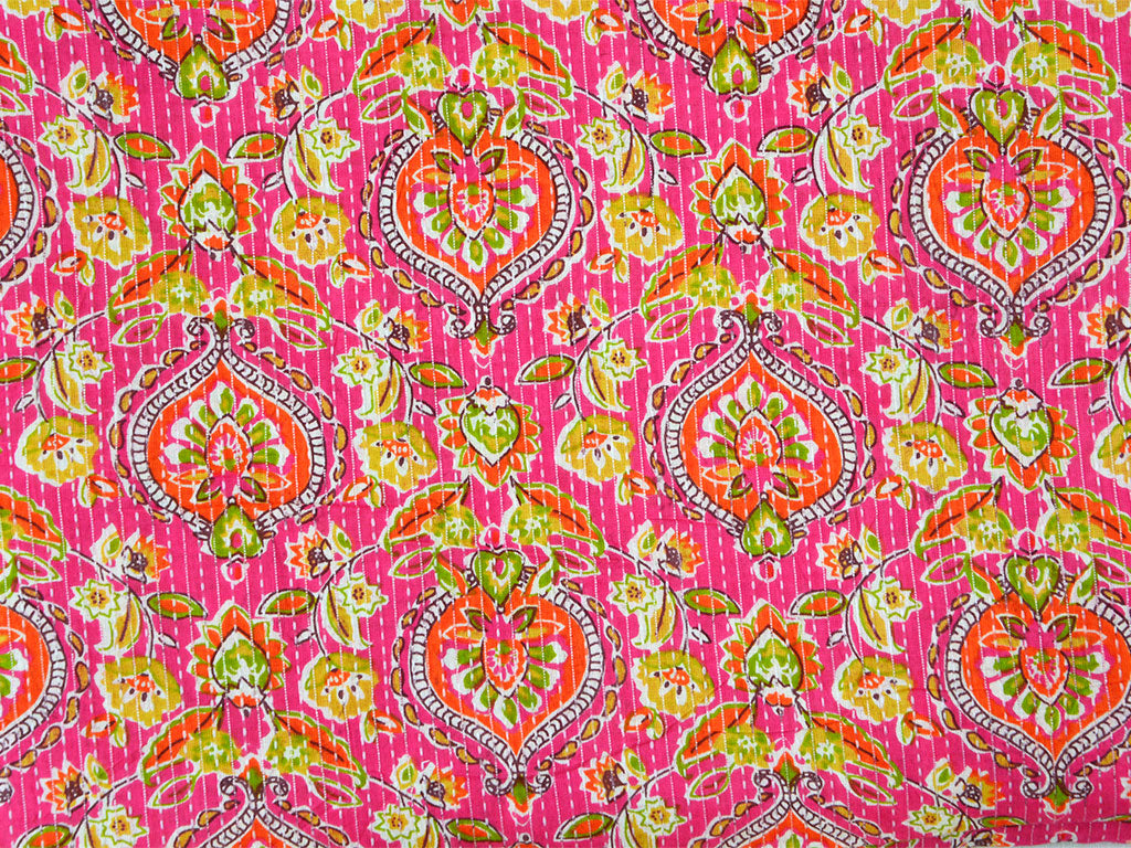 Pink Floral Pure Cotton Kantha Fabric