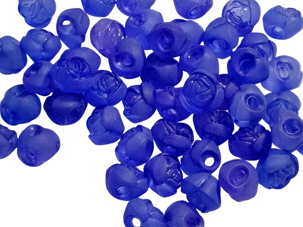 Dark Blue Matte Finish Rose Shaped Acrylic Beads with Back Hole