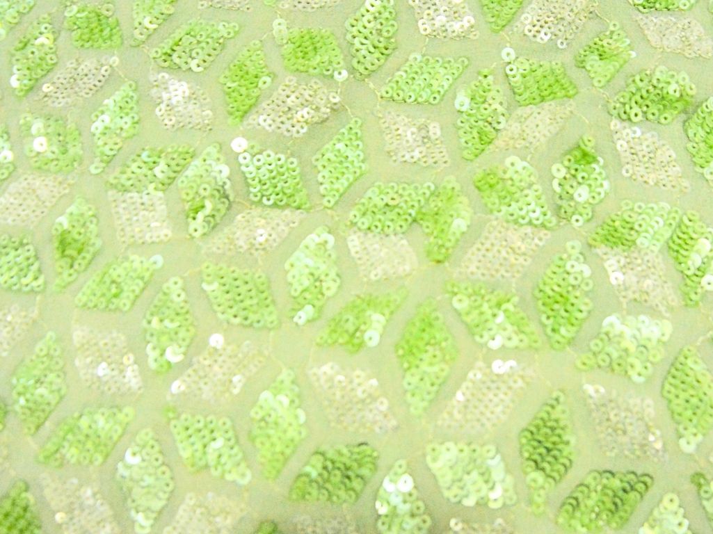 Neon Green Pure Viscose Georgette With Sequins Embroidered Fabric