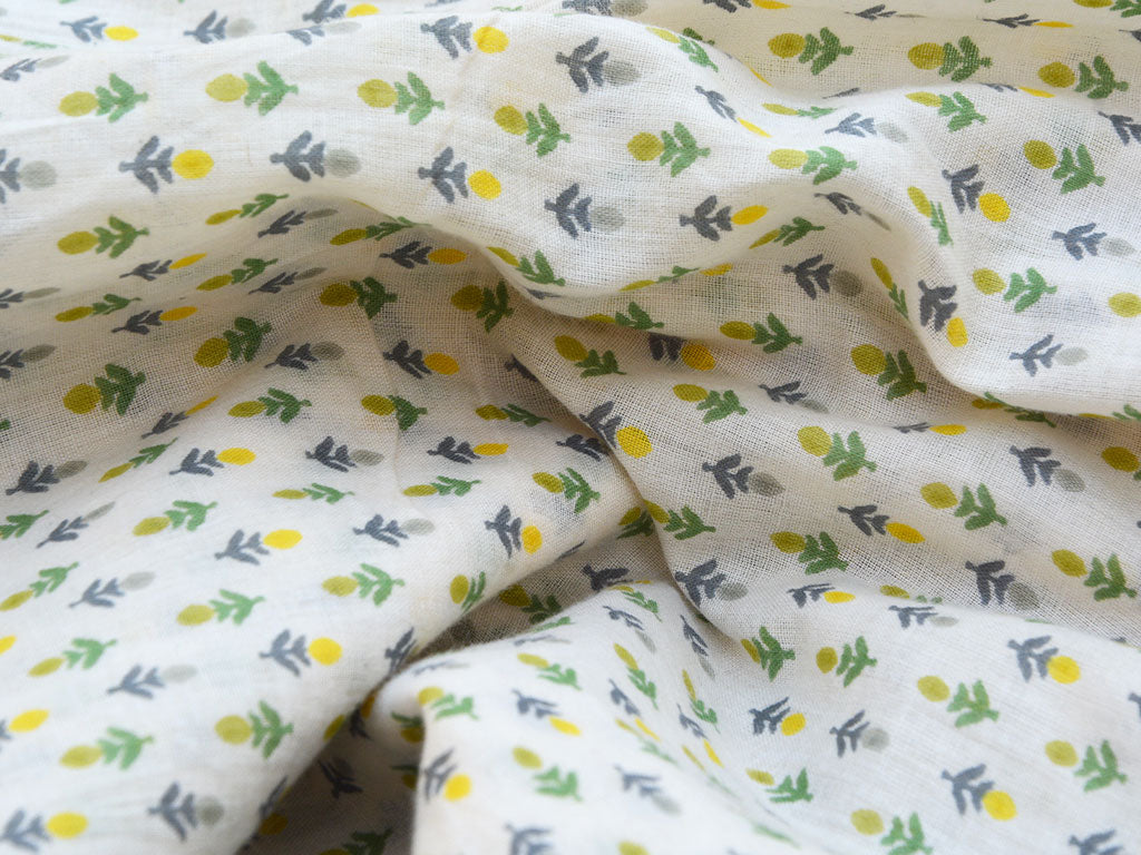 Off White Floral Printed Pure Mul Mul Cotton Fabrics