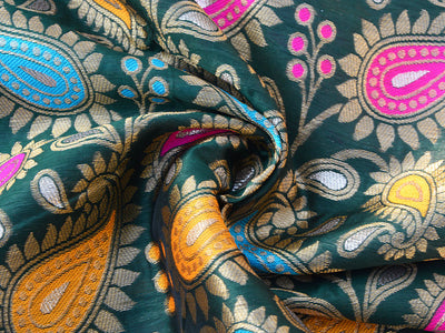 Green Multicolor Paisely Heavy Semi Banarasi Brocade Fabric