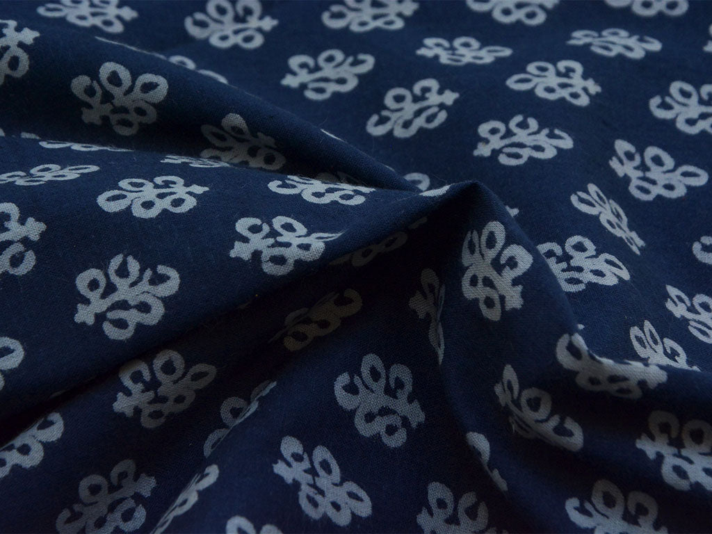 Dark Blue Floral Pure Cotton Fabric