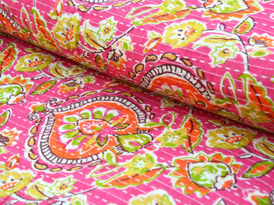 Pink Floral Pure Cotton Kantha Fabric