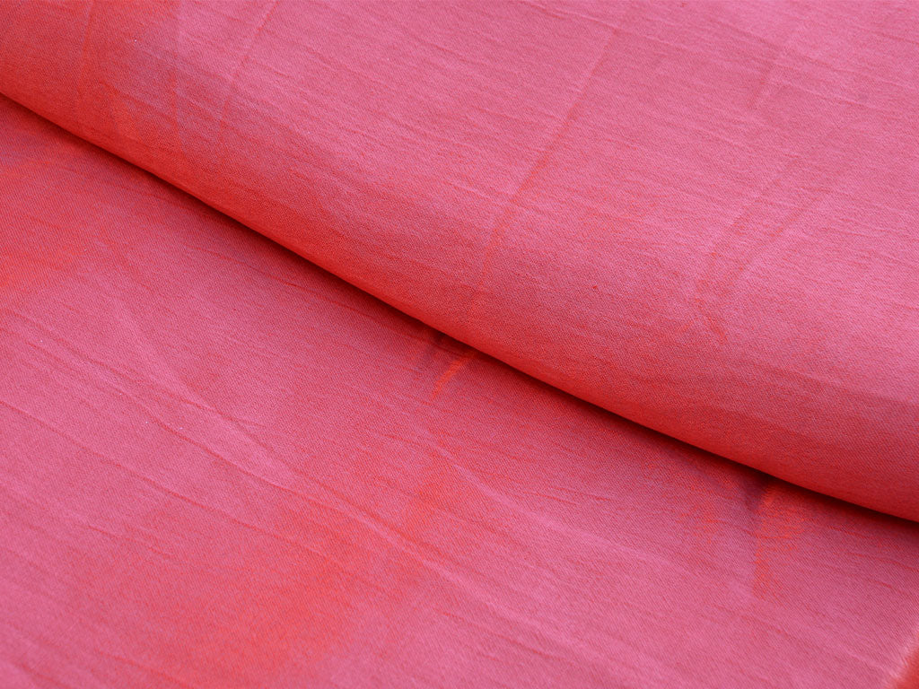 Coral Orange Plain Pure Viscose Gaji Silk Fabric (Wholesale)