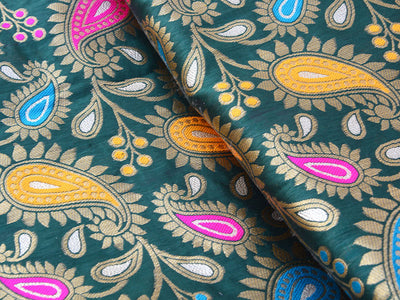 Green Multicolor Paisely Heavy Semi Banarasi Brocade Fabric