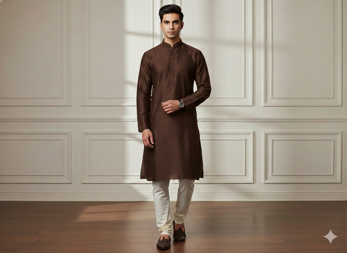 Coffee Brown Plain Bangalore Raw Silk Fabric  (Wholesale)