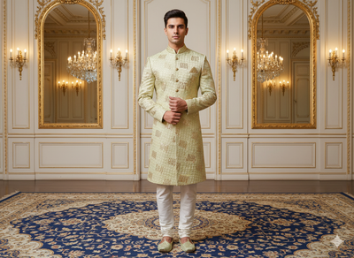 पीला सुनहरा धातुई सेक्विन कढ़ाई मलाई साटन कपड़ा