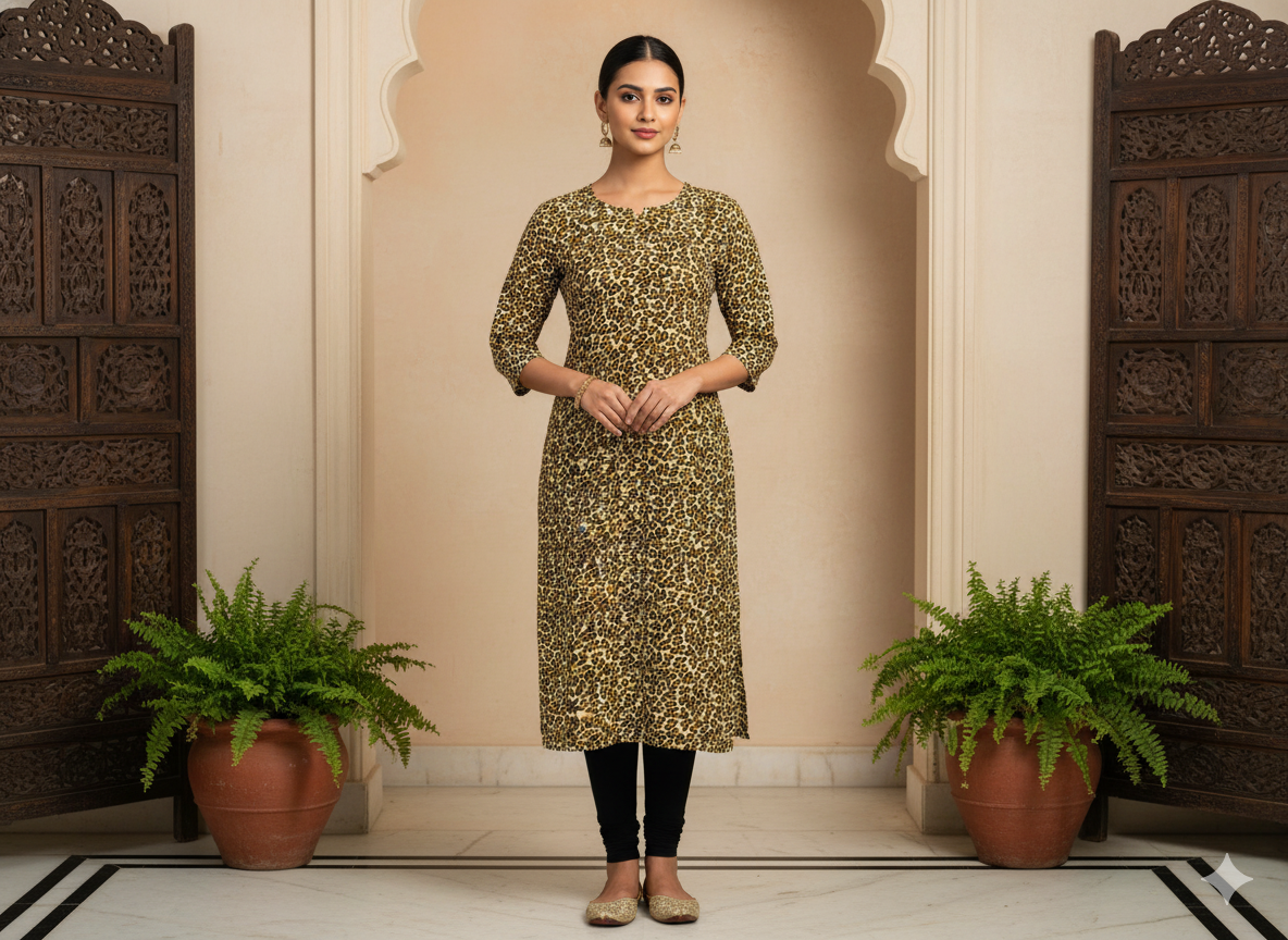 Yellow Leopard Digitally Printed Butter Crepe Fabric