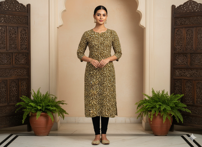 Yellow Leopard Digitally Printed Butter Crepe Fabric