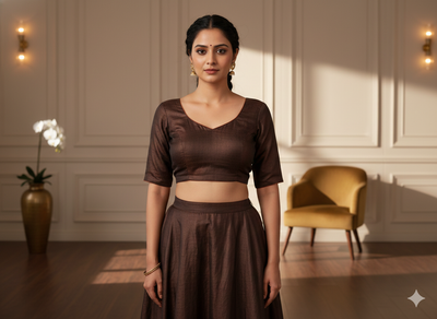 Coffee Brown Plain Bangalore Raw Silk Fabric  (Wholesale)