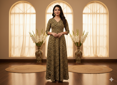 Yellow Leopard Digitally Printed Butter Crepe Fabric