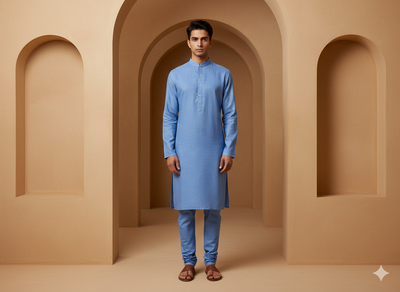 आसमानी नीला सादा कॉटन लिनन कपड़ा