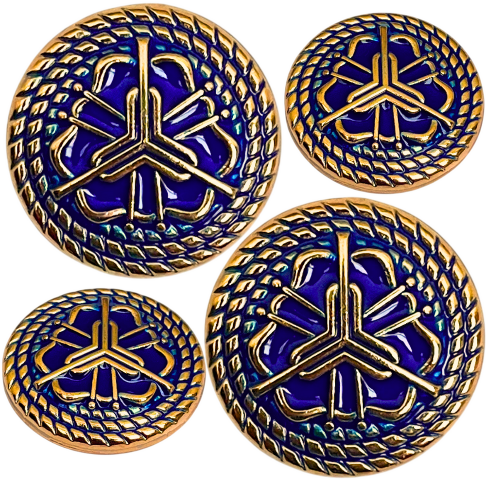 Blue & Golden Regal Floral Motif Antique Design Round Shank Metal Button