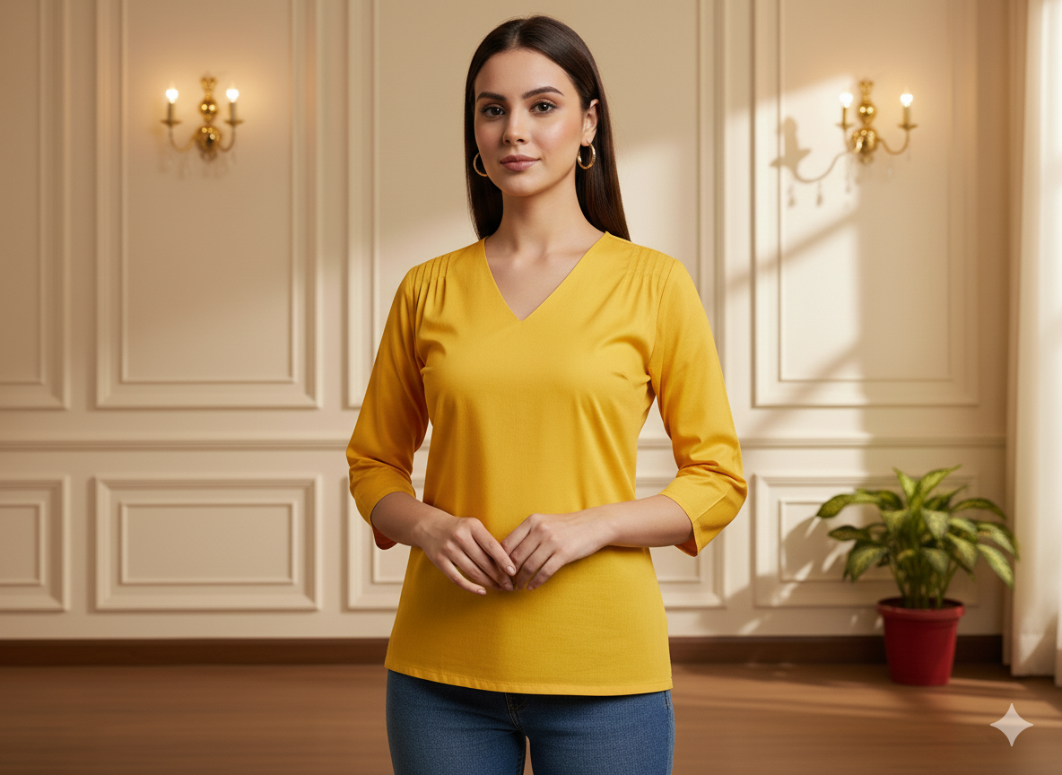 पीला सादा ग्लेज्ड कॉटन कपड़ा