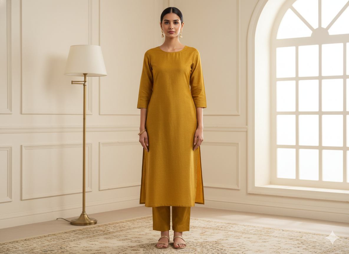 पीला सादा ग्लेज्ड कॉटन कपड़ा