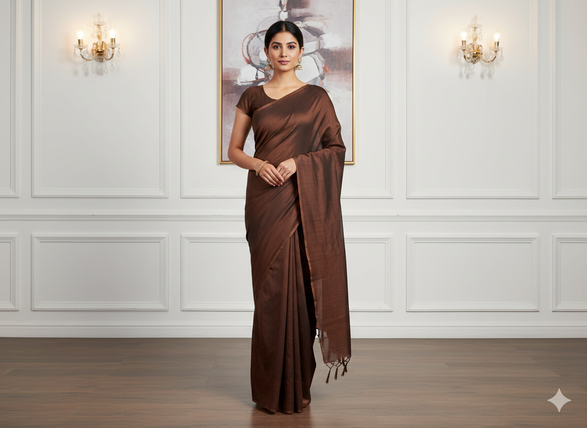 Coffee Brown Plain Bangalore Raw Silk Fabric  (Wholesale)