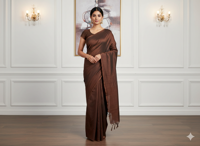 Coffee Brown Plain Bangalore Raw Silk Fabric  (Wholesale)