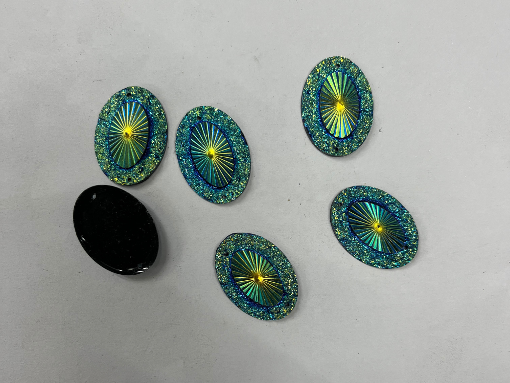 Holographic Blue Oval Flat Back 2 Hole Plastic Stones