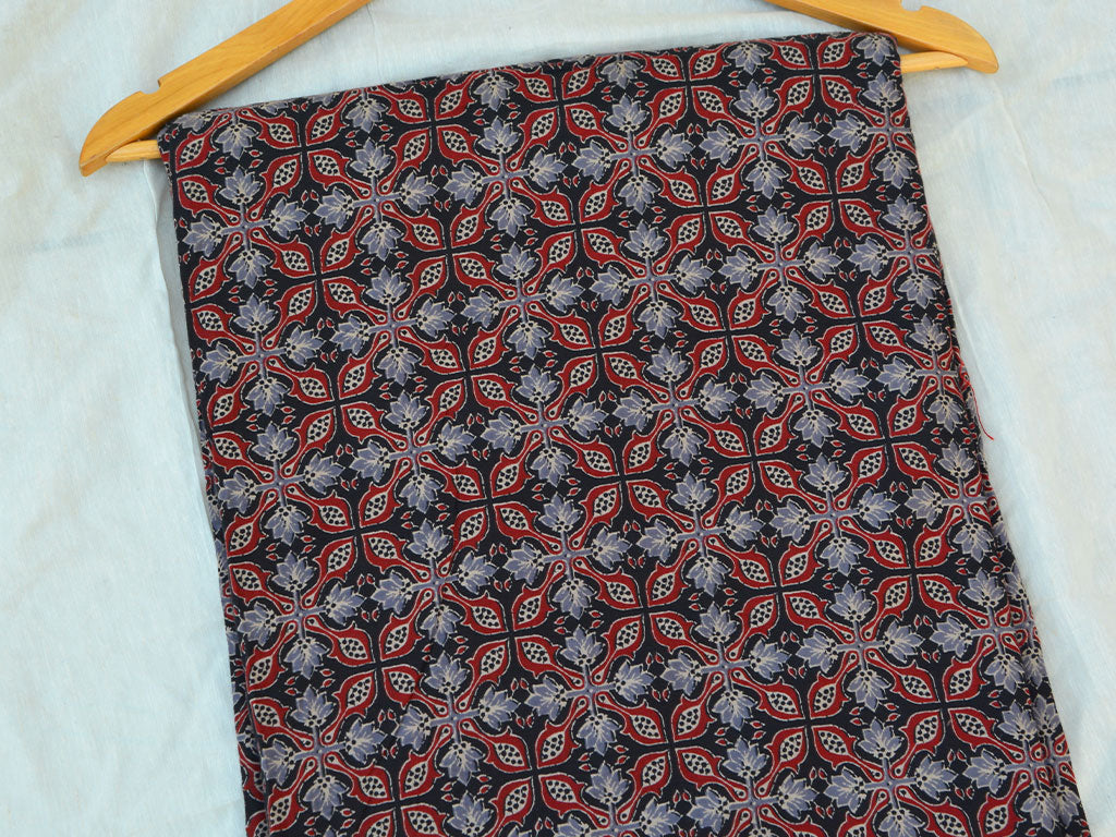 Black Ajrakh Printed Pure Mul Mul Cotton Fabrics