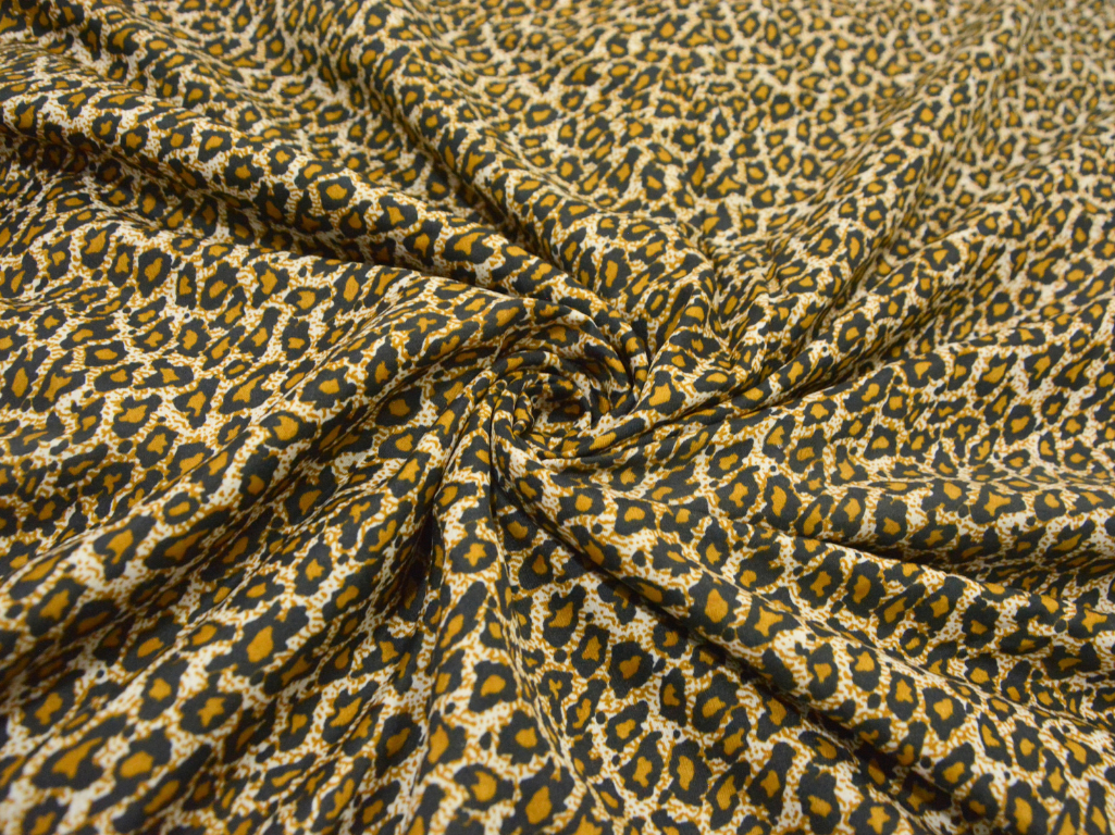 Yellow Leopard Digitally Printed Butter Crepe Fabric