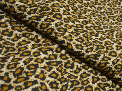 Yellow Leopard Digitally Printed Butter Crepe Fabric