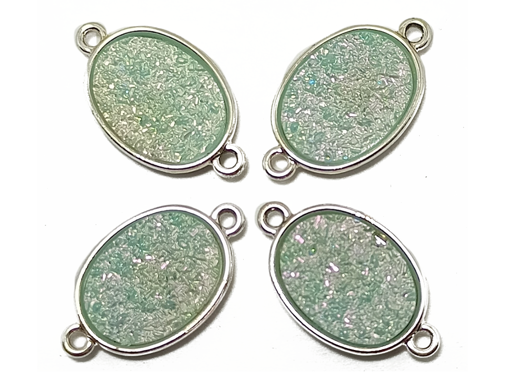 Green Oval Shape Glitter Metal Charms